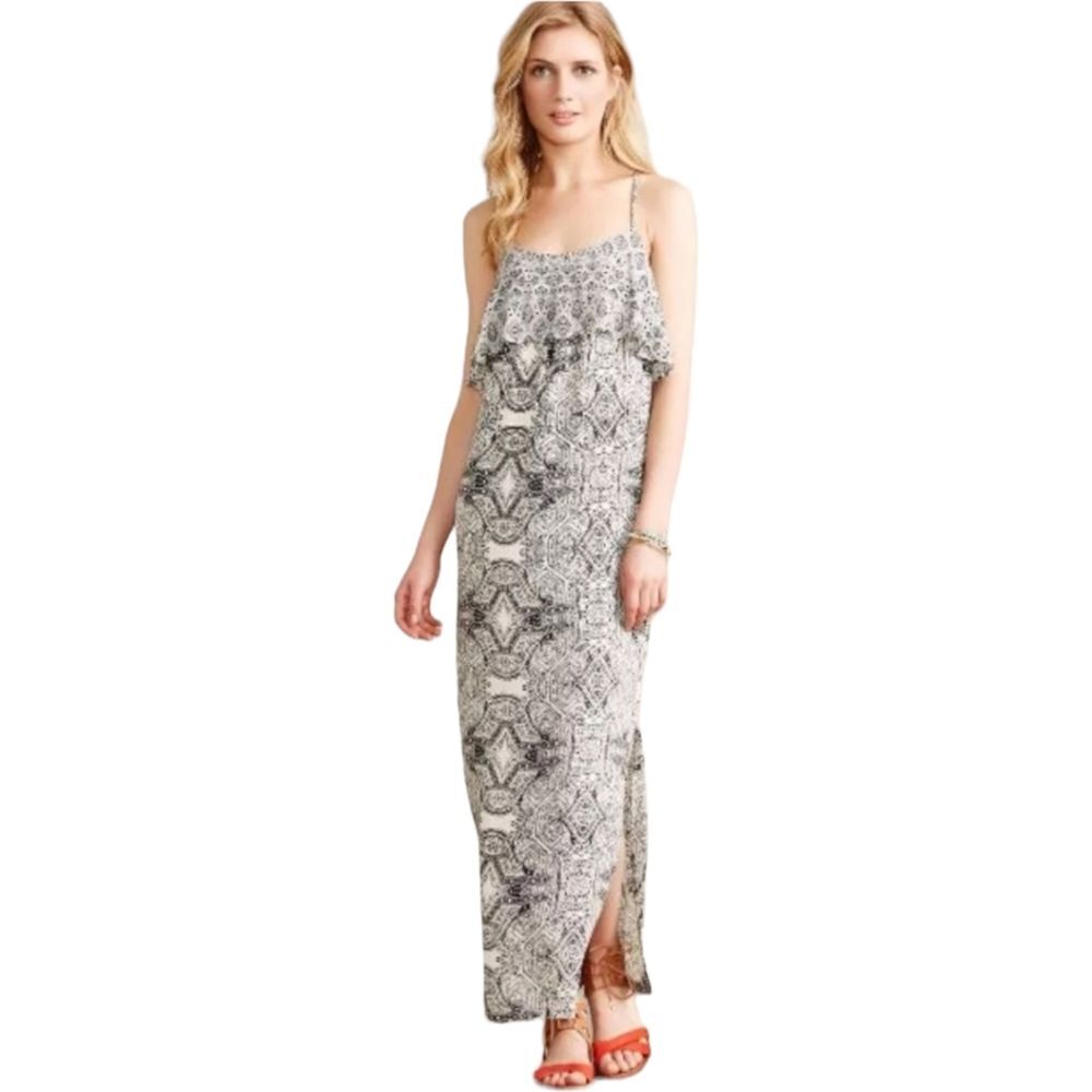 Vanessa‎ Virginia Tahlita Dress Maxi  trapeze ruffle geometric pattern bead  4